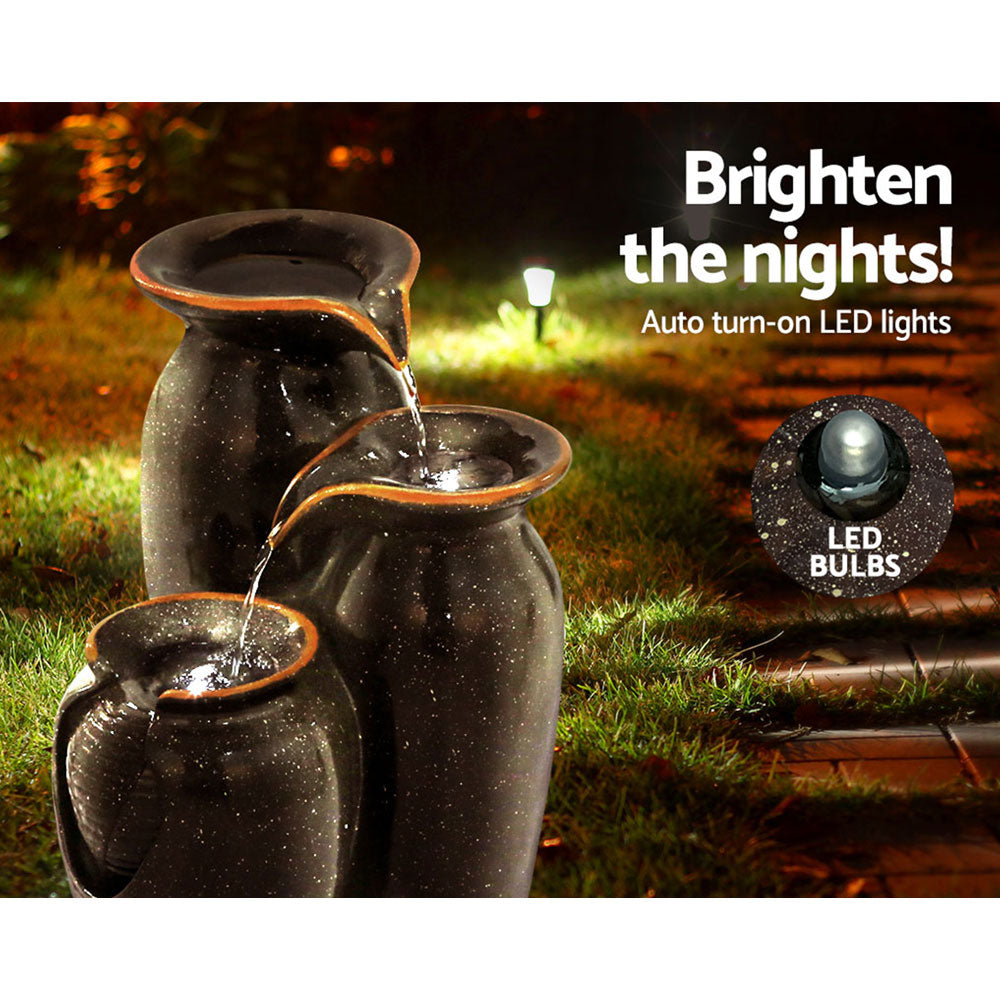 Gardeon Solar Fountain Water Fountain Feature Cascading Fountain LED Lights 76CM Grey FOUNT-STEAN-3LVL-BR