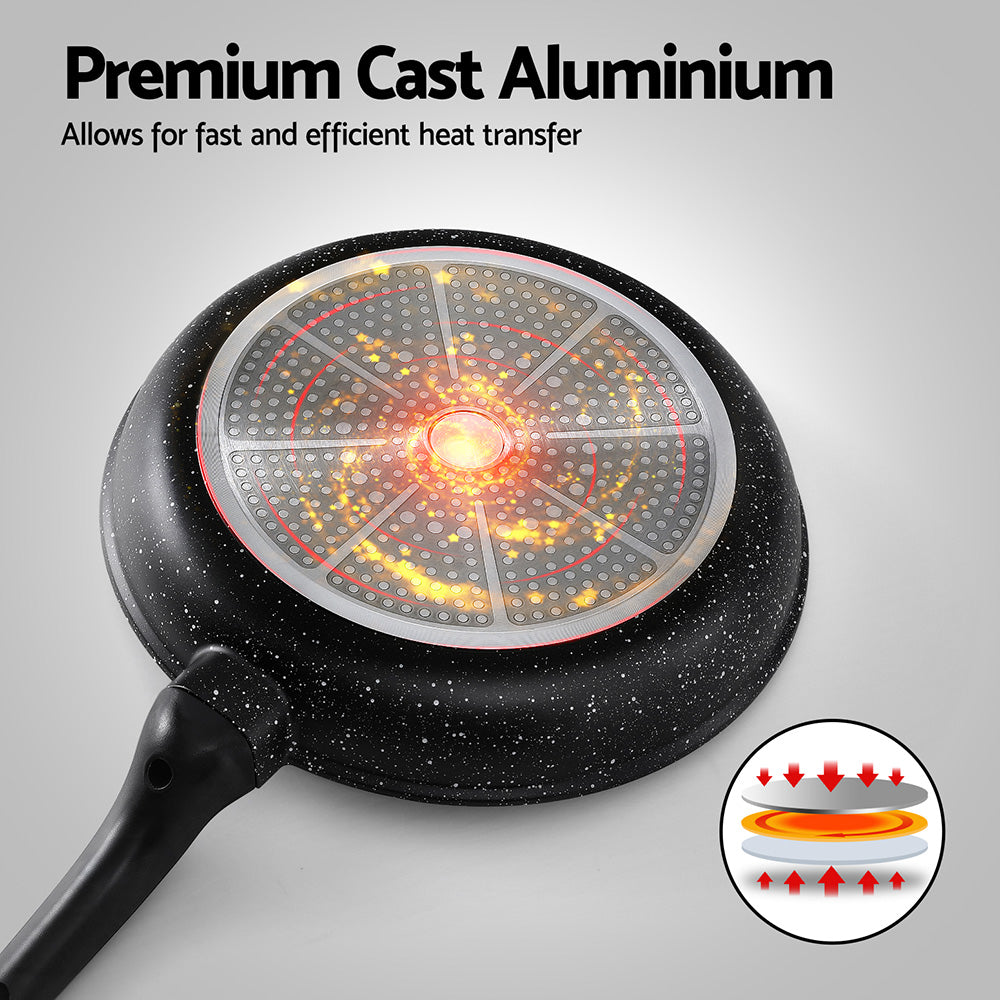 5-Star Chef Non Stick Frying Pan Cast Aluminium Steak Skillet BBQ Cookware 30cm FP-1CA-BK