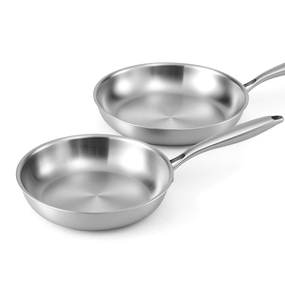 5-star Chef Frying Pan Stainless Steel Uncoated Twin Frypan Set 25/30cm Silver FP-2SET-SI