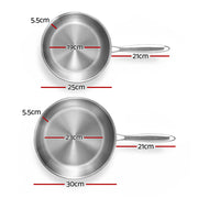 5-star Chef Frying Pan Stainless Steel Uncoated Twin Frypan Set 25/30cm Silver FP-2SET-SI