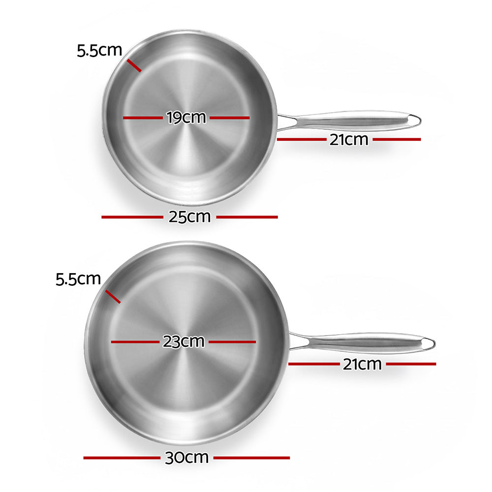 5-star Chef Frying Pan Stainless Steel Uncoated Twin Frypan Set 25/30cm Silver FP-2SET-SI