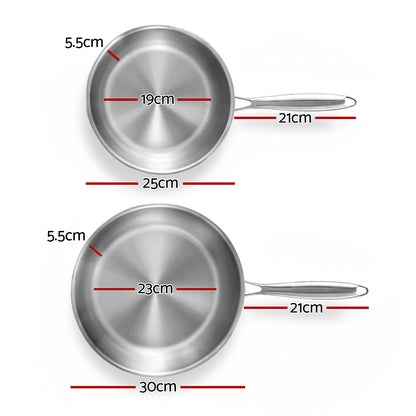 5-star Chef Frying Pan Stainless Steel Uncoated Twin Frypan Set 25/30cm Silver FP-2SET-SI