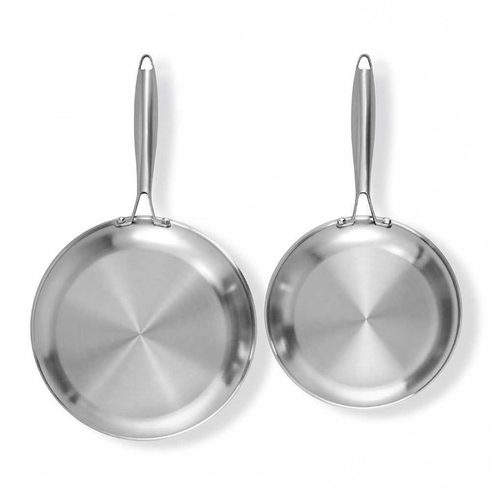 5-star Chef Frying Pan Stainless Steel Uncoated Twin Frypan Set 25/30cm Silver FP-2SET-SI
