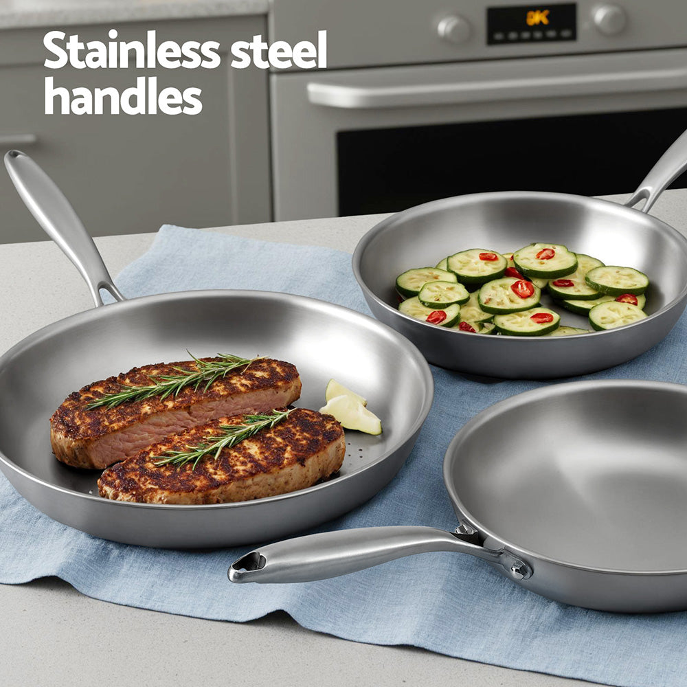 5-star Chef Frying Pan Stainless Steel Uncoated Twin Frypan Set 25/30cm Silver FP-2SET-SI