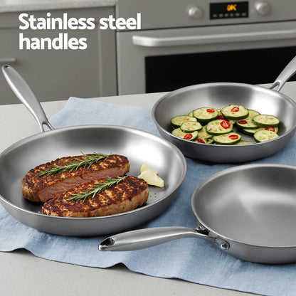 5-star Chef Frying Pan Stainless Steel Uncoated Twin Frypan Set 25/30cm Silver FP-2SET-SI