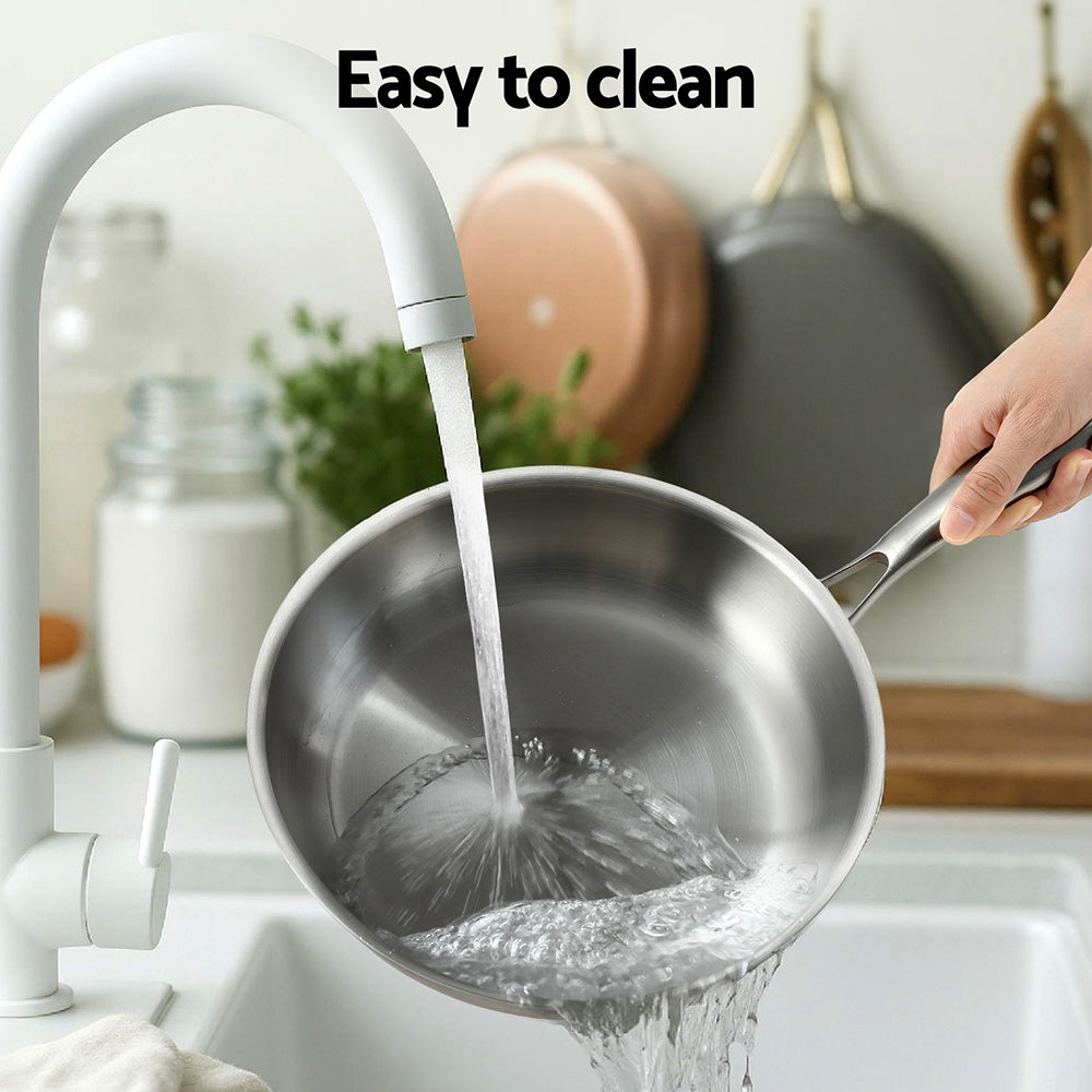 5-star Chef Frying Pan Stainless Steel Uncoated Twin Frypan Set 25/30cm Silver FP-2SET-SI