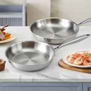 5-star Chef Frying Pan Stainless Steel Uncoated Twin Frypan Set 25/30cm Silver FP-2SET-SI