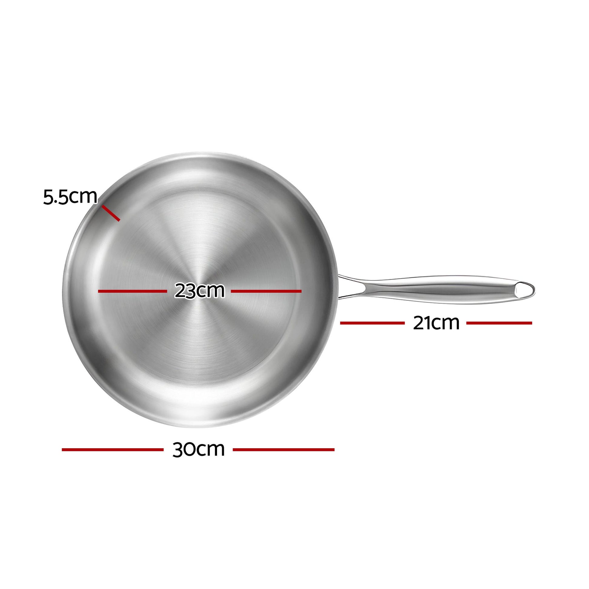 5-Star Chef 30cm Stainless Steel Frying Pan Uncoated Frypan with Tri-Ply Body Silver FP-SI-28CM