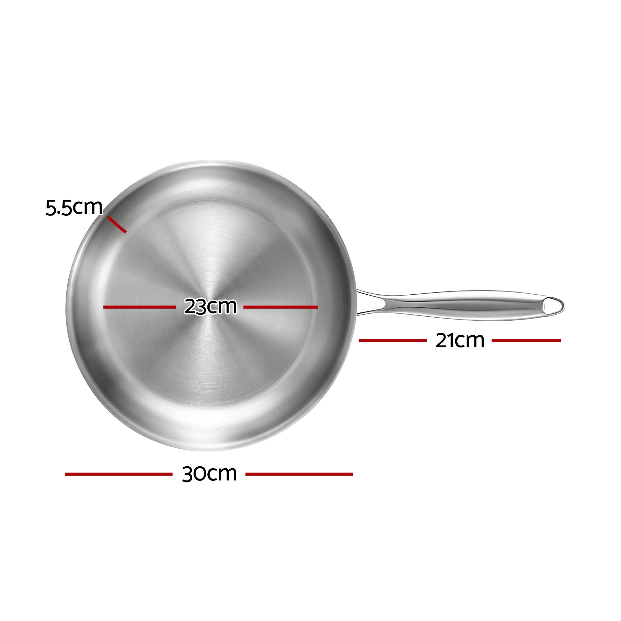 5-Star Chef 30cm Stainless Steel Frying Pan Uncoated Frypan with Tri-Ply Body Silver FP-SI-28CM