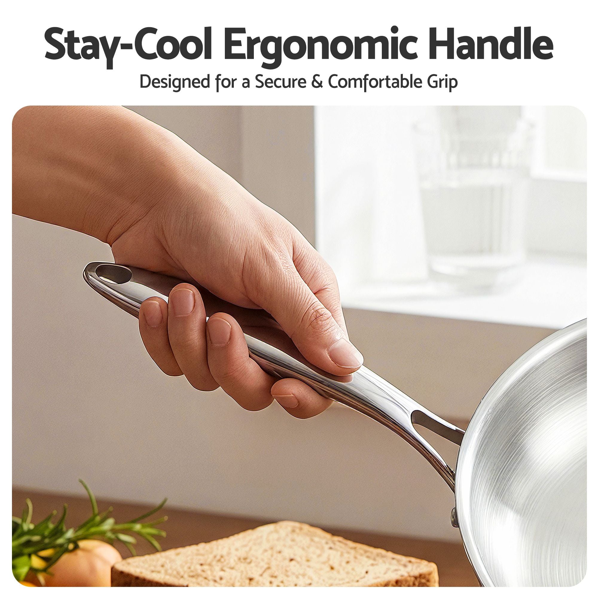 5-Star Chef 30cm Stainless Steel Frying Pan Uncoated Frypan with Tri-Ply Body Silver FP-SI-28CM