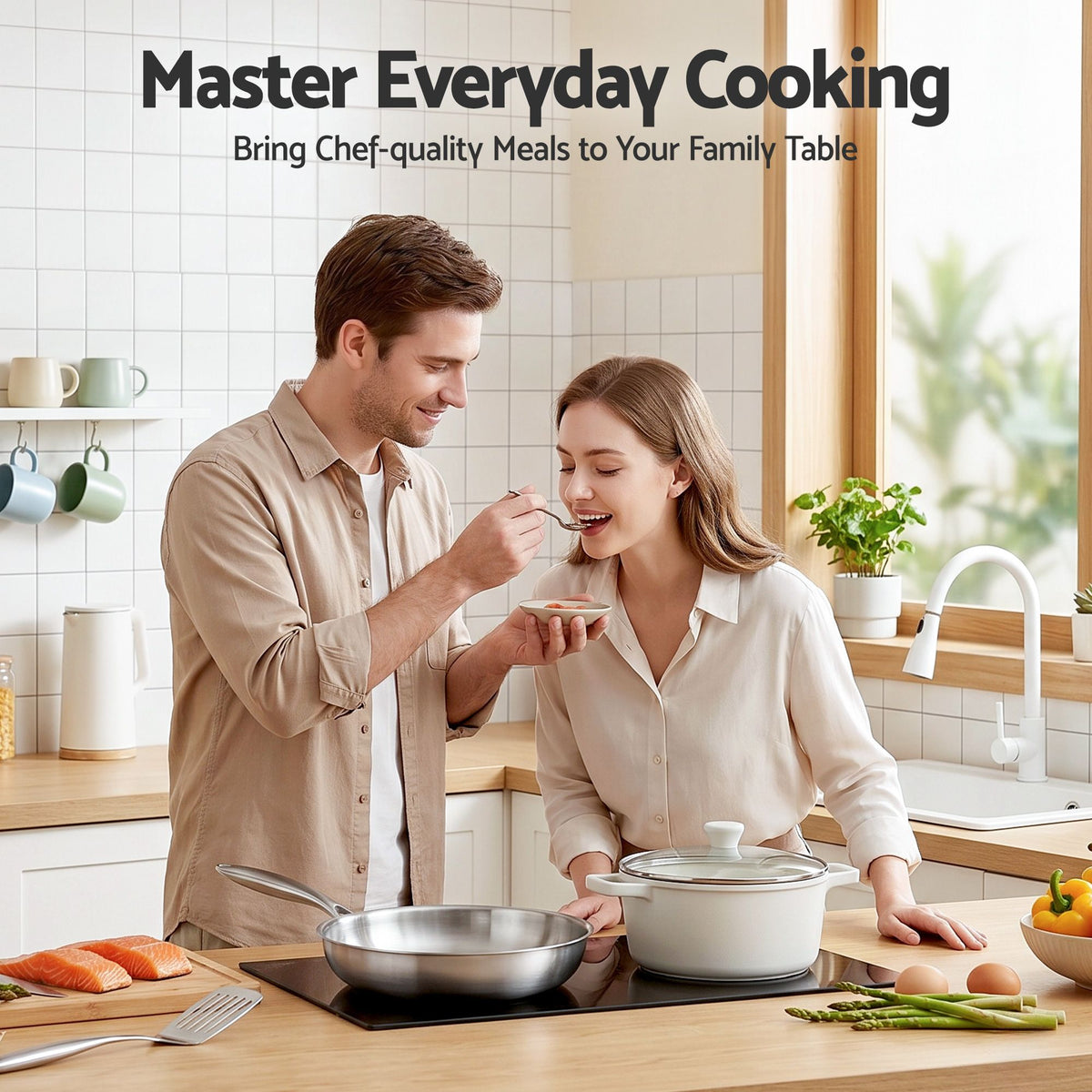 5-Star Chef 30cm Stainless Steel Frying Pan Uncoated Frypan with Tri-Ply Body Silver FP-SI-28CM