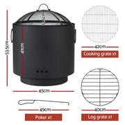 Grillz Fire Pit BBQ Portable Deep Bowl Outdoor Fireplace FPIT-BBQ-4542-BK