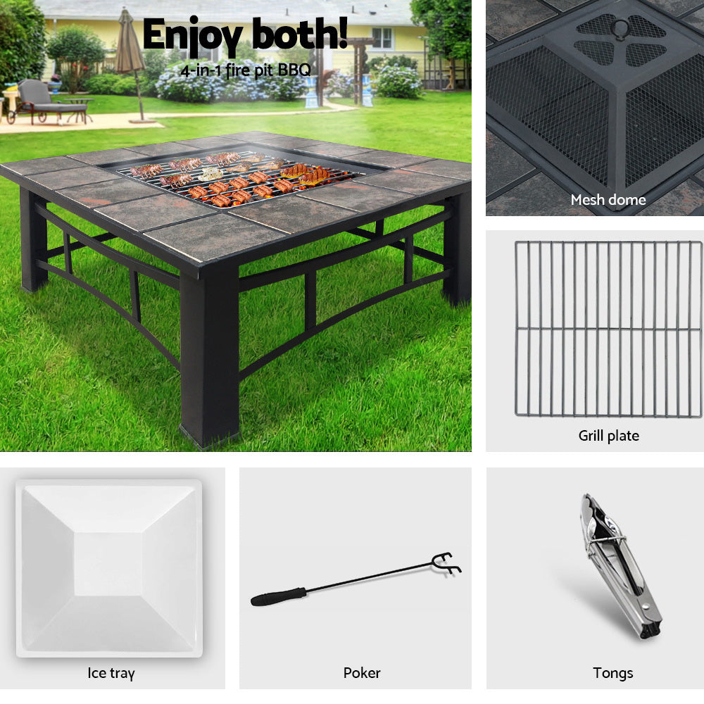 Grillz Fire Pit BBQ Grill Ice Bucket 4-In-1 Table FPIT-BBQ-4IN1-8144