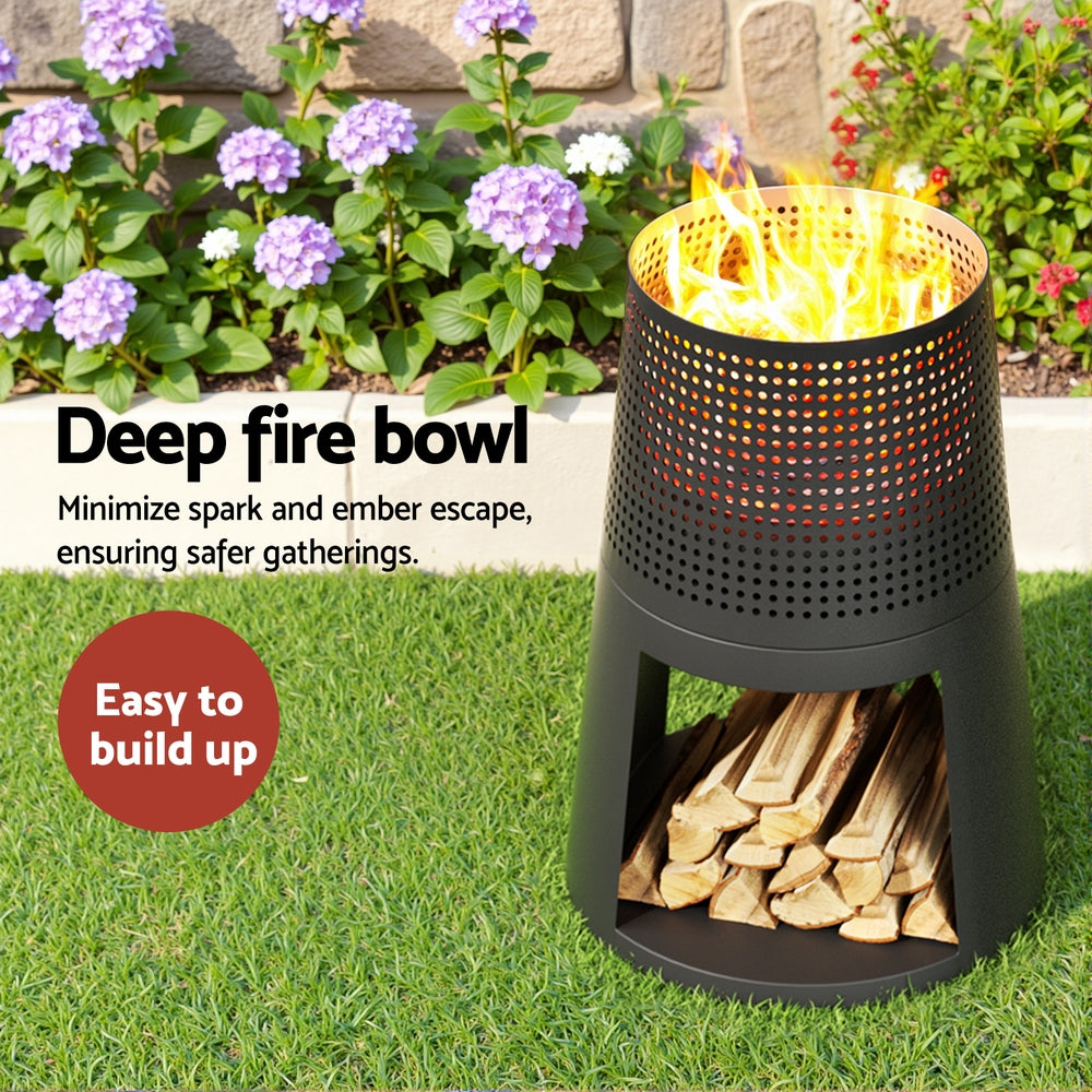Grillz Fire Pit Deep Bowl Iron Outdoor Fireplace FPIT-BBQ-5473-BK