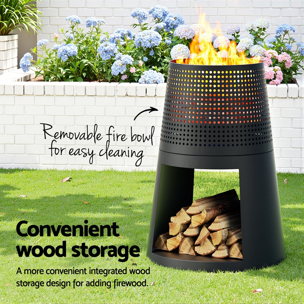Grillz Fire Pit Deep Bowl Iron Outdoor Fireplace FPIT-BBQ-5473-BK