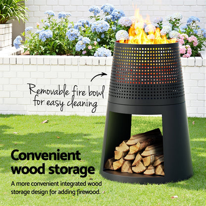 Grillz Fire Pit Deep Bowl Iron Outdoor Fireplace FPIT-BBQ-5473-BK