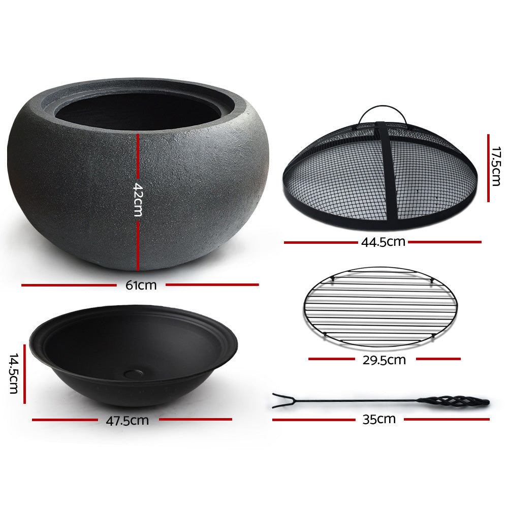 Grillz Fire Pit Bowl Black 61cm FPIT-CEMENT-OVAL