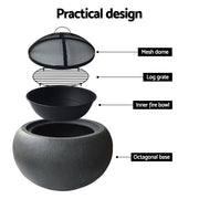 Grillz Fire Pit Bowl Black 61cm FPIT-CEMENT-OVAL