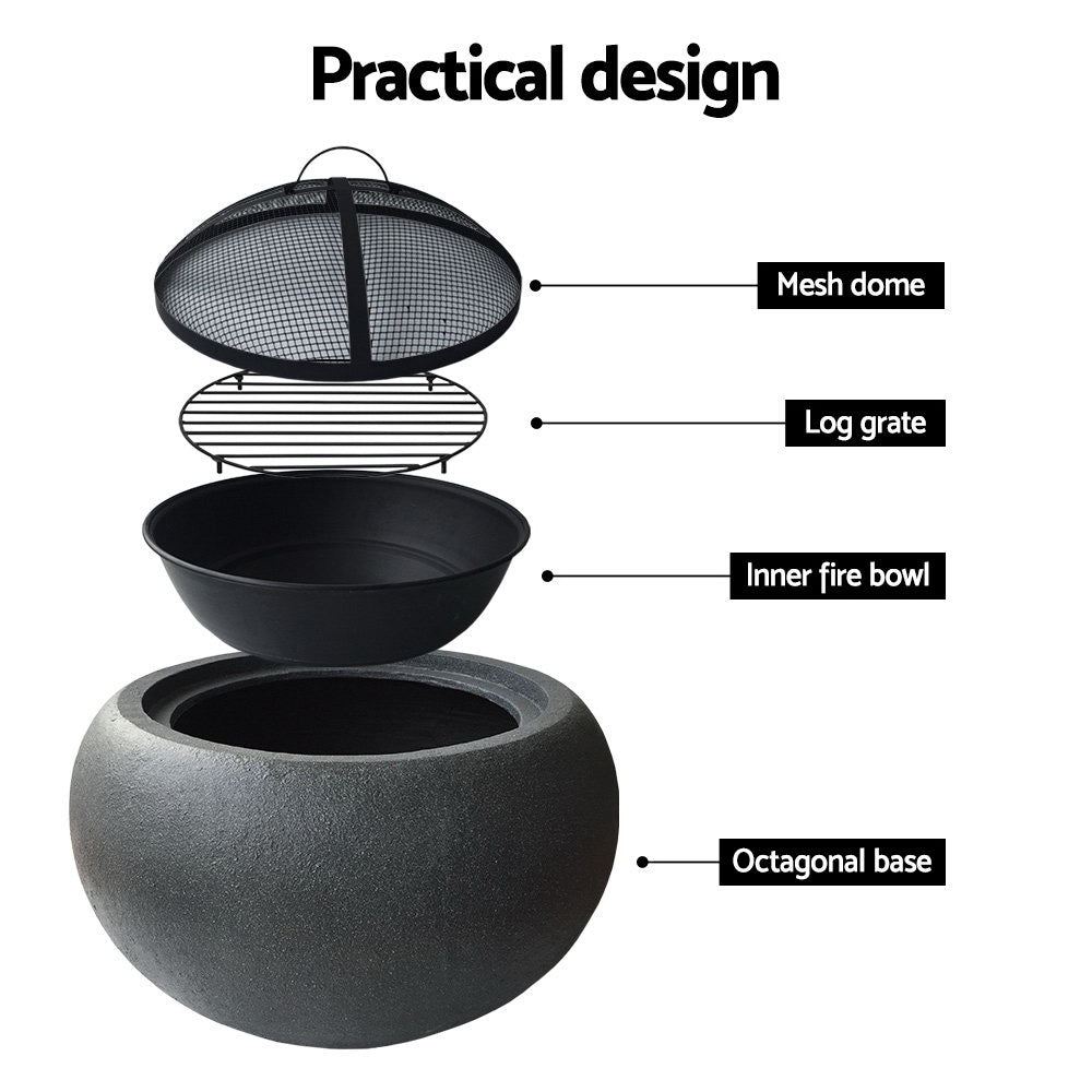 Grillz Fire Pit Bowl Black 61cm FPIT-CEMENT-OVAL