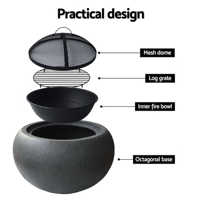 Grillz Fire Pit Bowl Black 61cm FPIT-CEMENT-OVAL