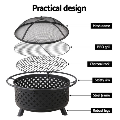 Grillz Fire Pit BBQ Grill 76cm FPIT-DIAMOND-30