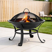 Grillz Fire Pit with Mesh Lid and Fire Picker BBQ Grill Wood Burning Outdoor Camping FPIT-YH-BBQ-2IN1-55