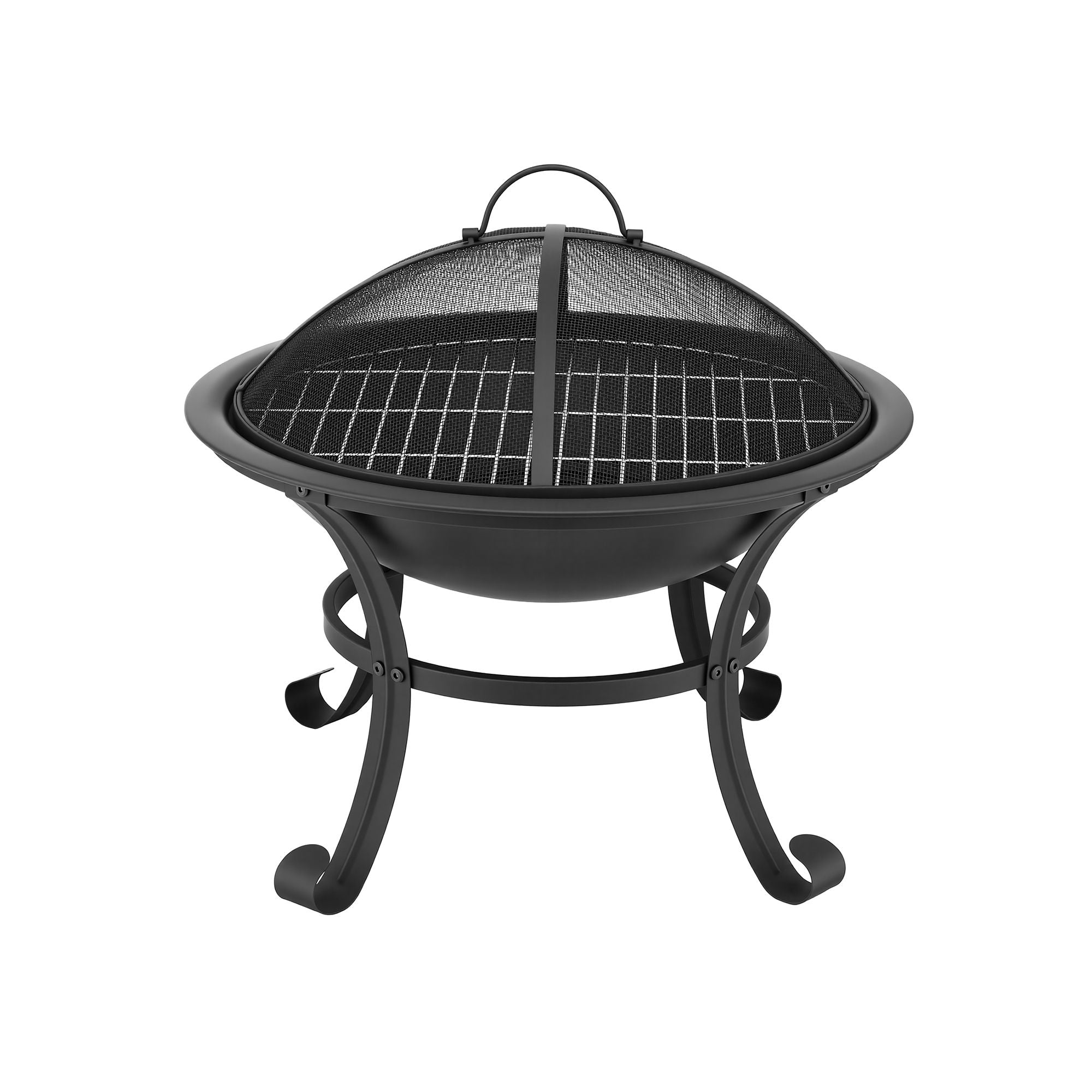 Grillz Fire Pit with Mesh Lid and Fire Picker BBQ Grill Wood Burning Outdoor Camping FPIT-YH-BBQ-2IN1-55