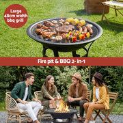 Grillz Fire Pit with Mesh Lid and Fire Picker BBQ Grill Wood Burning Outdoor Camping FPIT-YH-BBQ-2IN1-55