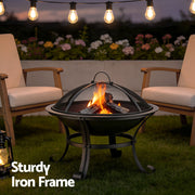 Grillz Fire Pit with Mesh Lid and Fire Picker BBQ Grill Wood Burning Outdoor Camping FPIT-YH-BBQ-2IN1-55