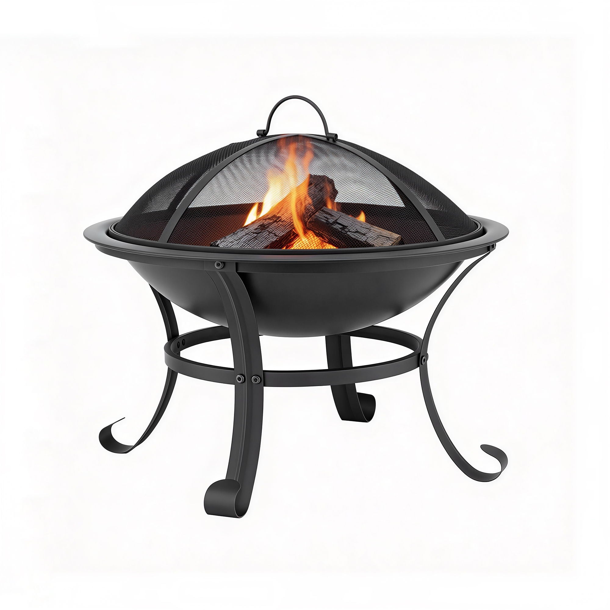 Grillz Fire Pit with Mesh Lid and Fire Picker BBQ Grill Wood Burning Outdoor Camping FPIT-YH-BBQ-2IN1-55
