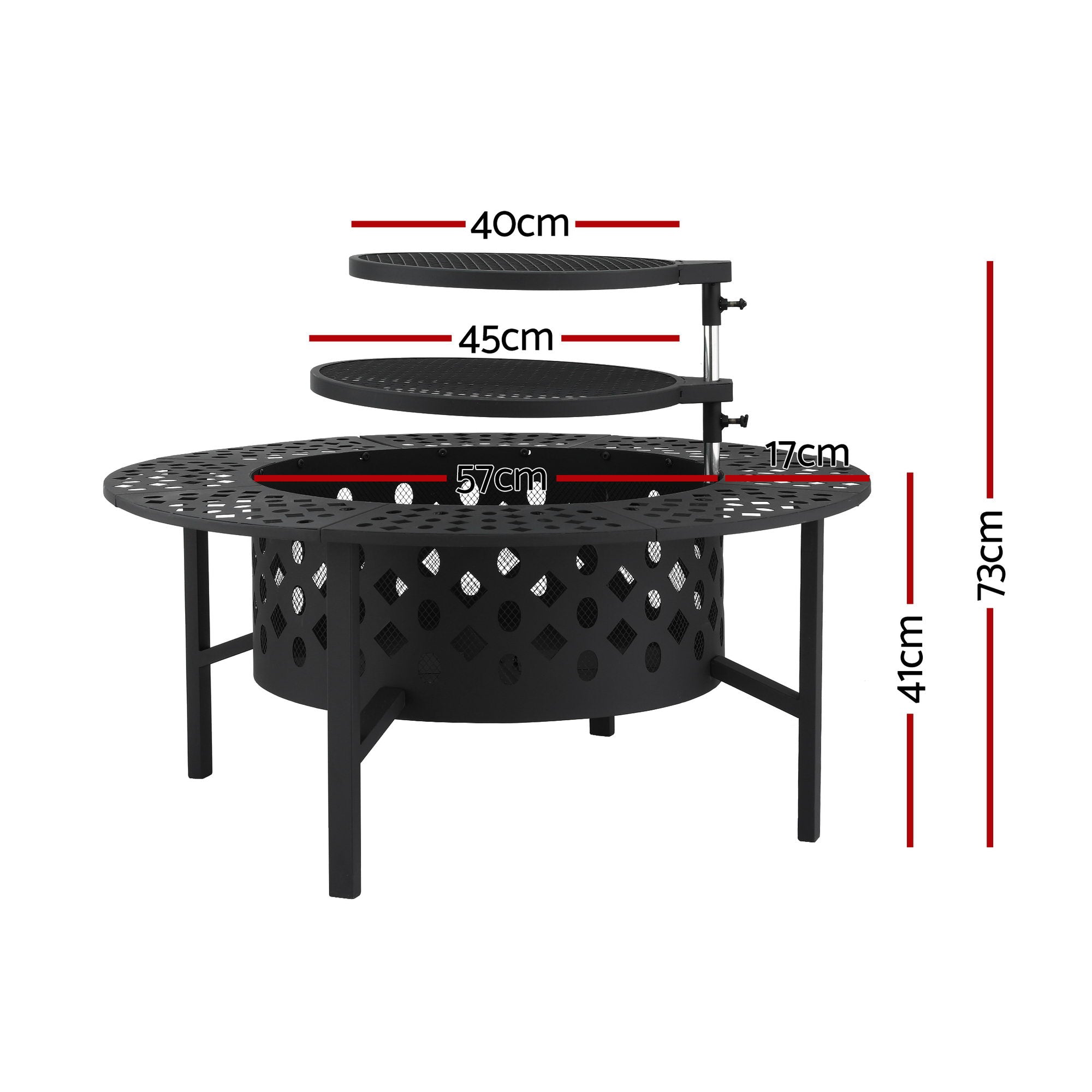 Grillz Fire Pit BBQ Charcoal Smoker Portable Mesh Pits Outdoor Camping Fireplace FPIT-YH-BBQ-3IN1-DESK