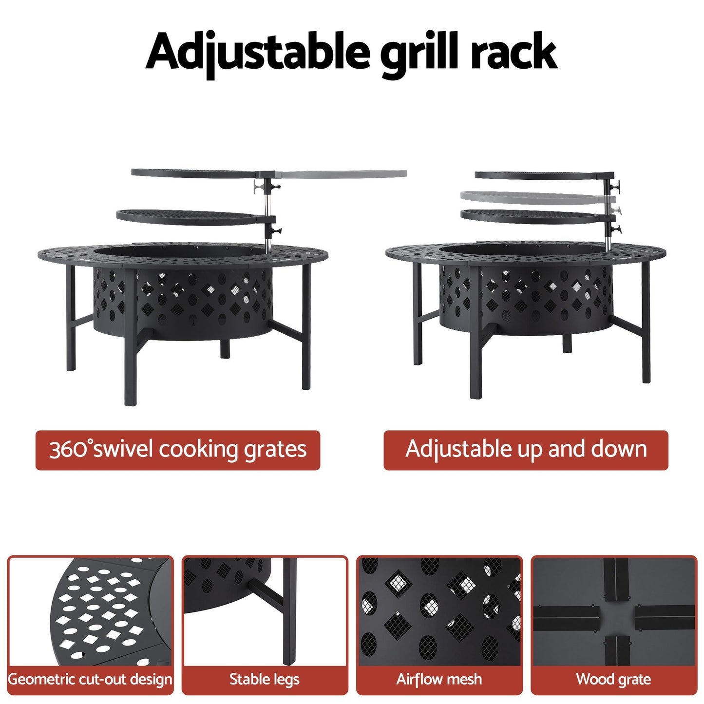 Grillz Fire Pit BBQ Charcoal Smoker Portable Mesh Pits Outdoor Camping Fireplace FPIT-YH-BBQ-3IN1-DESK