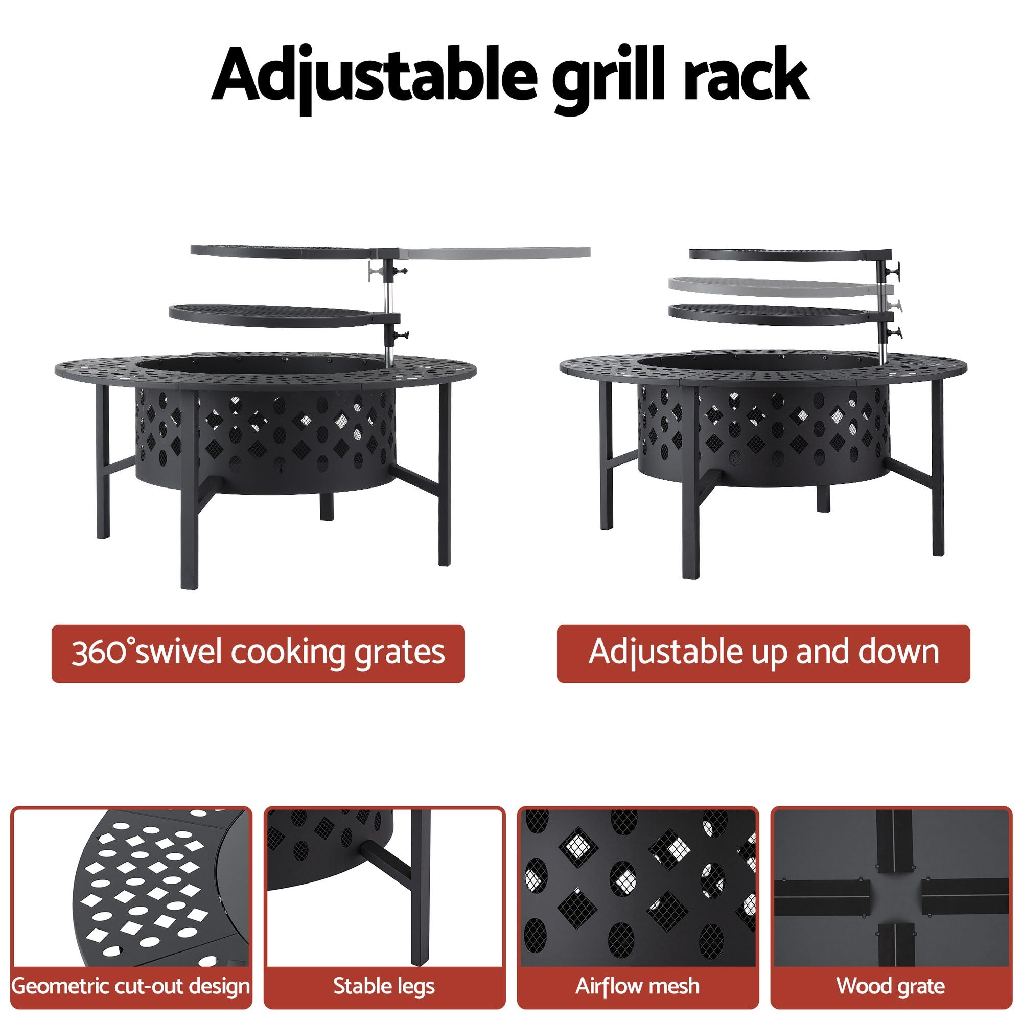 Grillz Fire Pit BBQ Charcoal Smoker Portable Mesh Pits Outdoor Camping Fireplace FPIT-YH-BBQ-3IN1-DESK