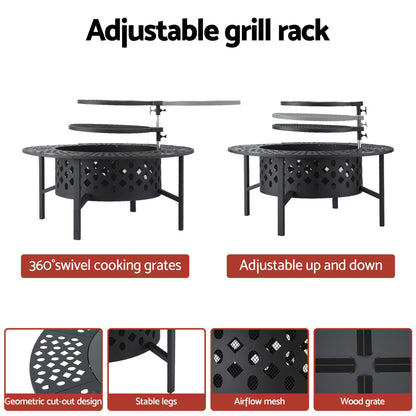 Grillz Fire Pit BBQ Charcoal Smoker Portable Mesh Pits Outdoor Camping Fireplace FPIT-YH-BBQ-3IN1-DESK
