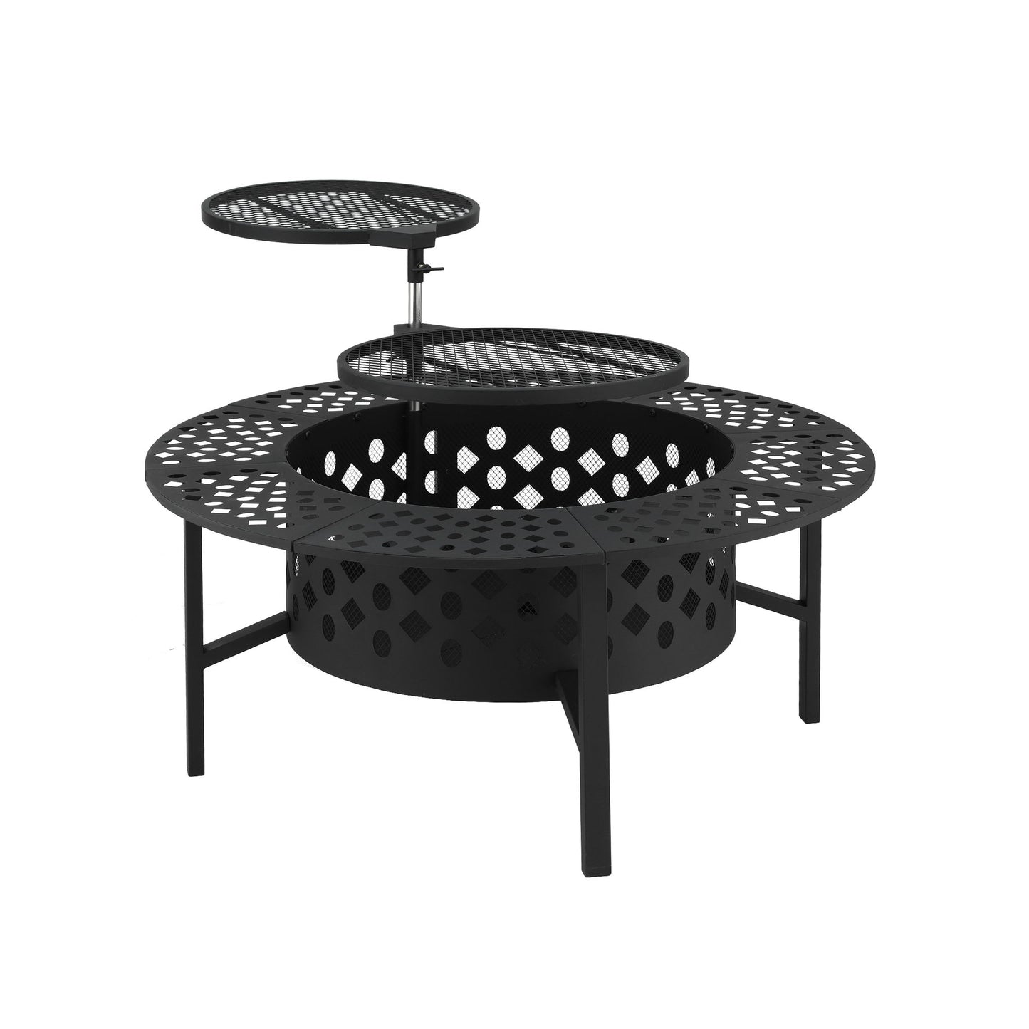 Grillz Fire Pit BBQ Charcoal Smoker Portable Mesh Pits Outdoor Camping Fireplace FPIT-YH-BBQ-3IN1-DESK