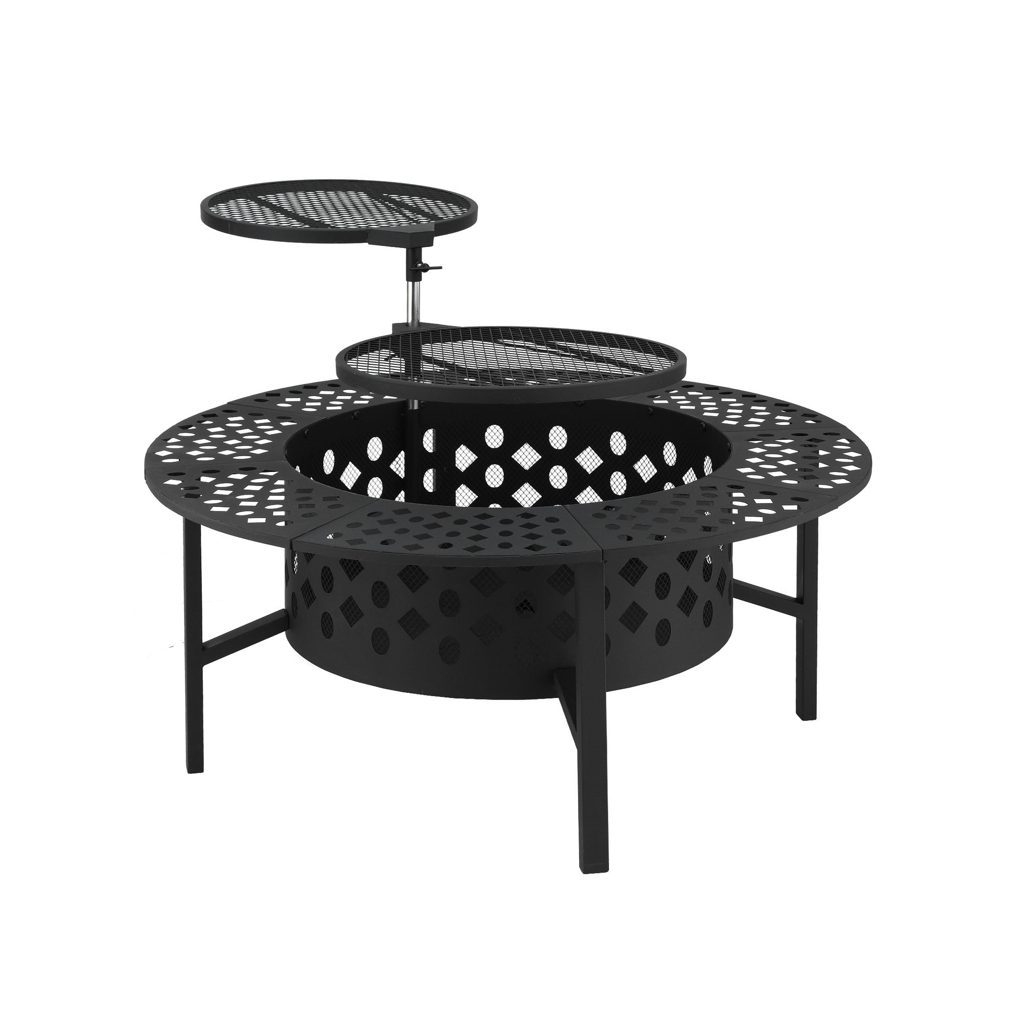 Grillz Fire Pit BBQ Charcoal Smoker Portable Mesh Pits Outdoor Camping Fireplace FPIT-YH-BBQ-3IN1-DESK