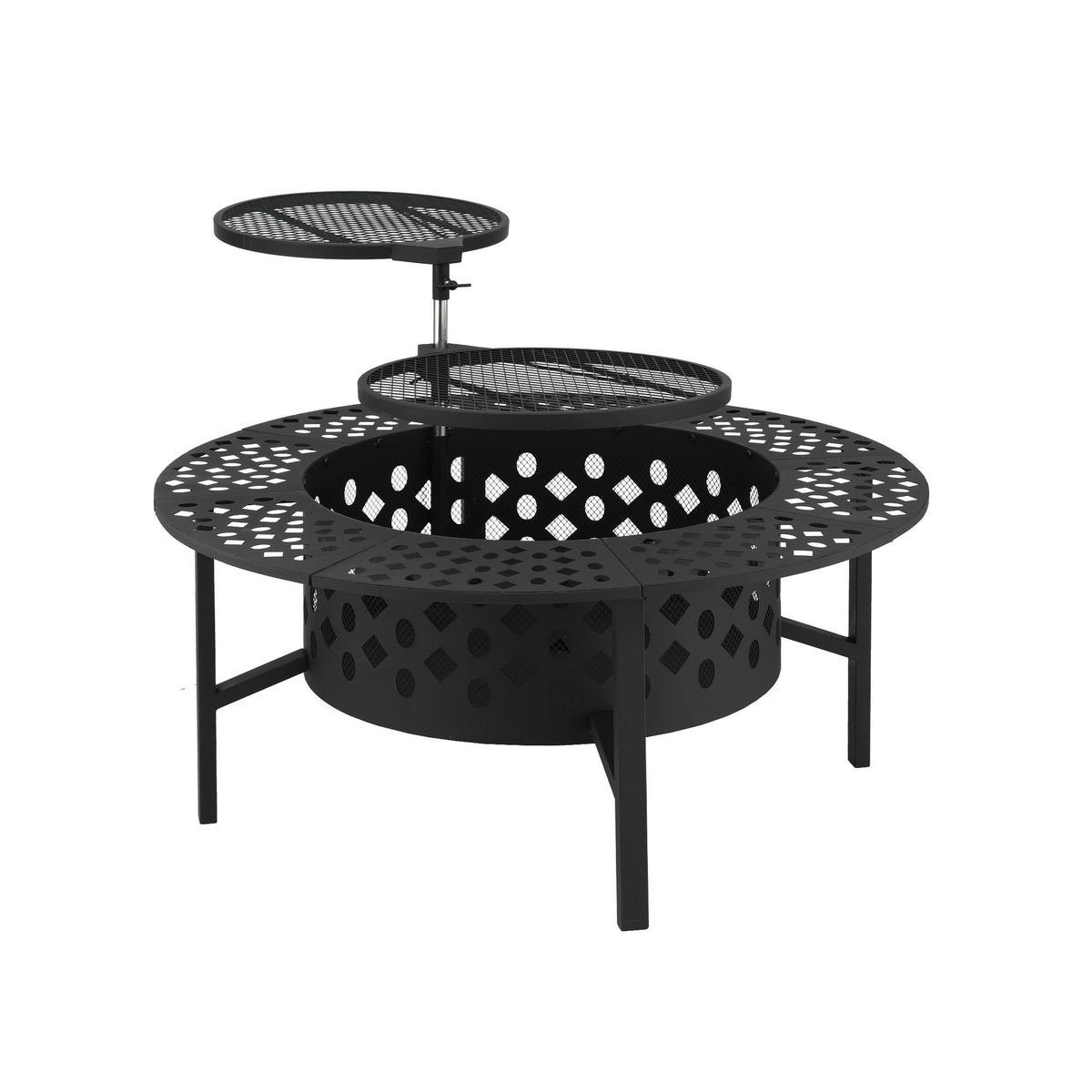 Grillz Fire Pit BBQ Charcoal Smoker Portable Mesh Pits Outdoor Camping Fireplace FPIT-YH-BBQ-3IN1-DESK