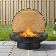 Grillz Fire Pit Table with Lid Deep Fire Bowl Wood Burning BBQ Grill for Backyard Camping Patio Picnic FPIT-YH-BBQ-WD