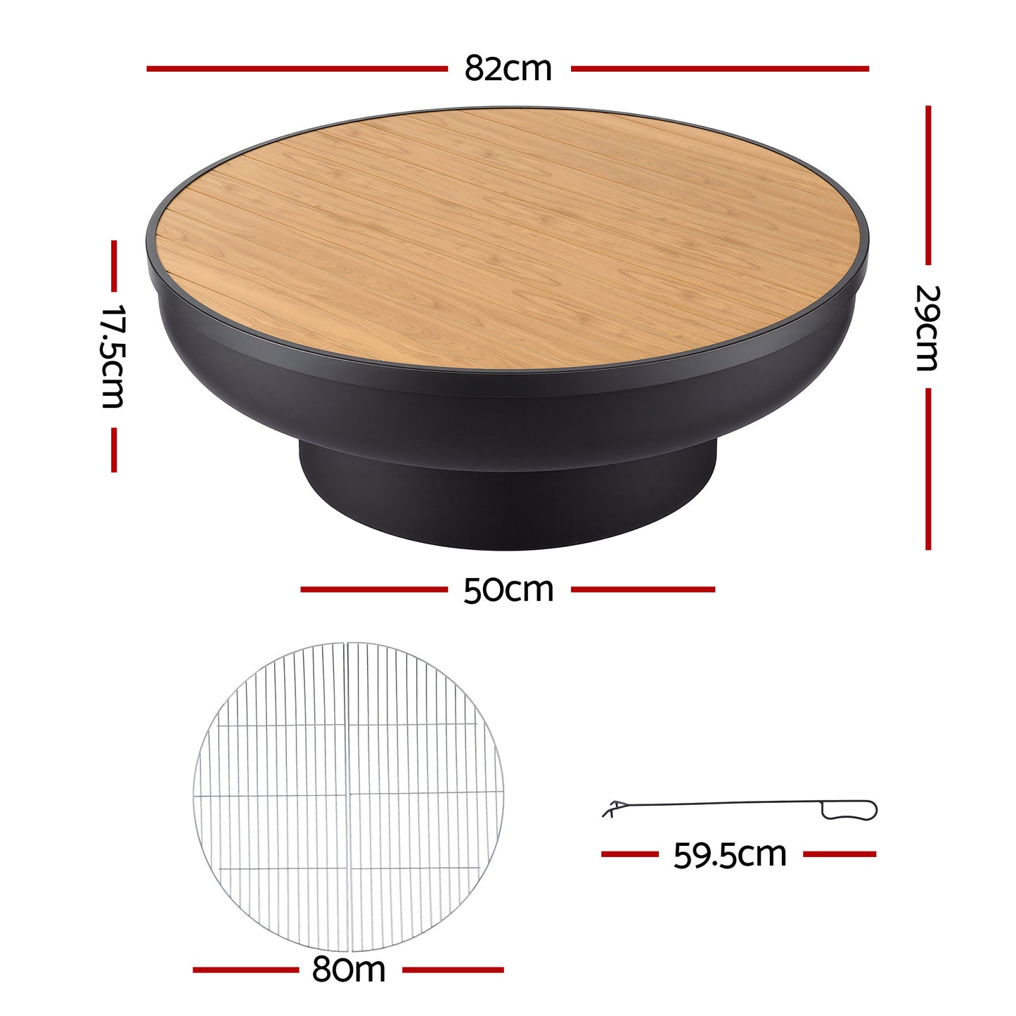 Grillz Fire Pit Table with Lid Deep Fire Bowl Wood Burning BBQ Grill for Backyard Camping Patio Picnic FPIT-YH-BBQ-WD