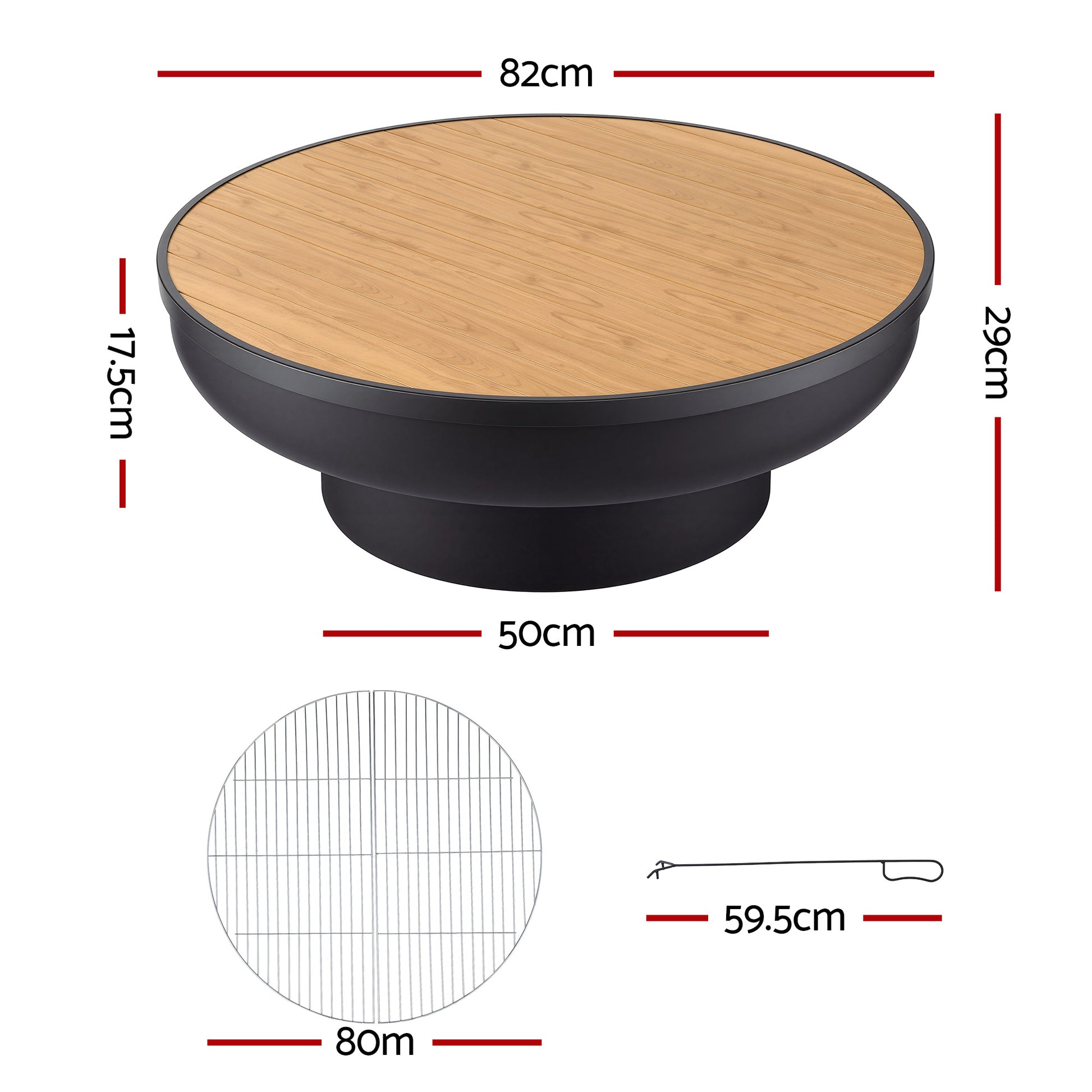 Grillz Fire Pit Table with Lid Deep Fire Bowl Wood Burning BBQ Grill for Backyard Camping Patio Picnic FPIT-YH-BBQ-WD