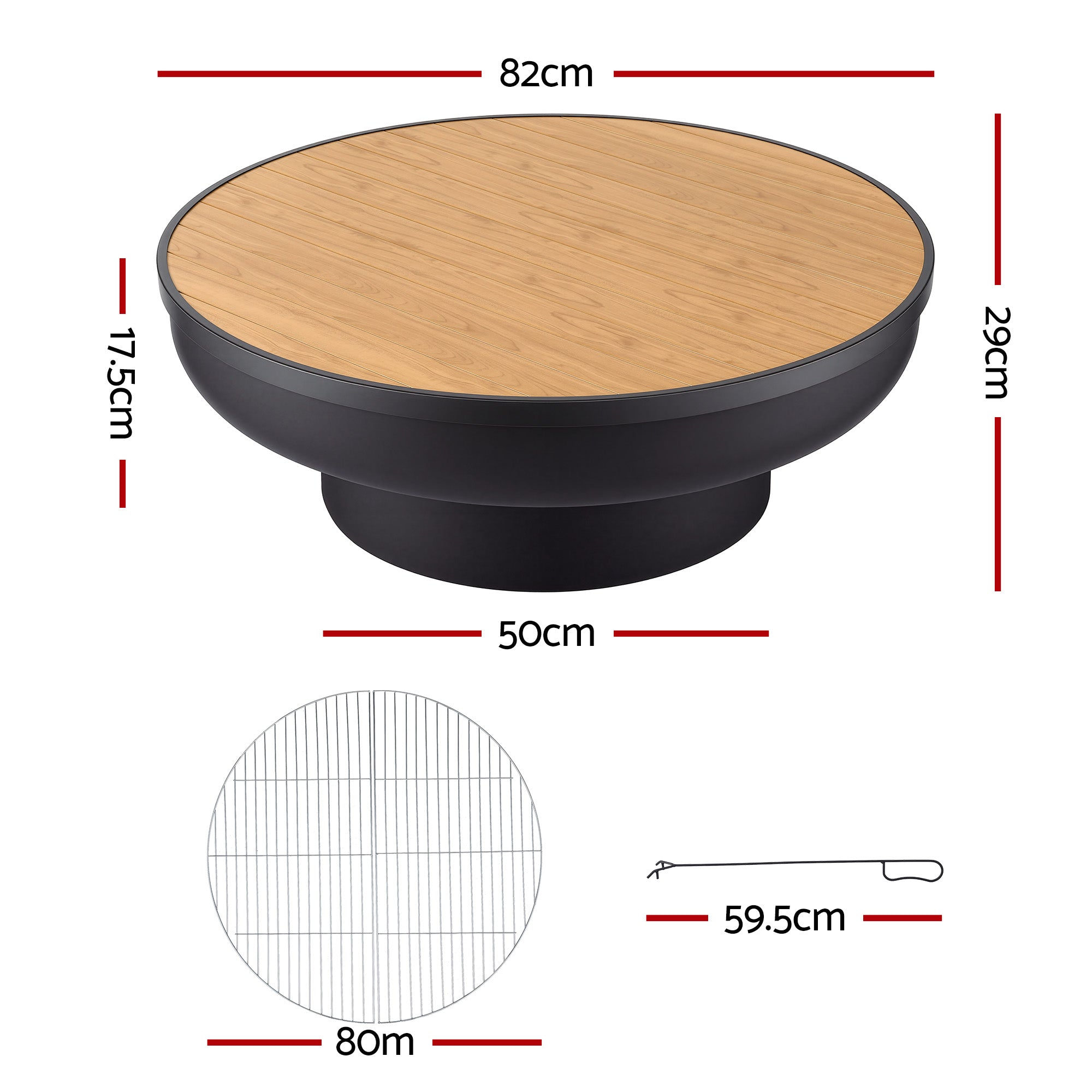 Grillz Fire Pit Table with Lid Deep Fire Bowl Wood Burning BBQ Grill for Backyard Camping Patio Picnic FPIT-YH-BBQ-WD