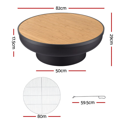 Grillz Fire Pit Table with Lid Deep Fire Bowl Wood Burning BBQ Grill for Backyard Camping Patio Picnic FPIT-YH-BBQ-WD