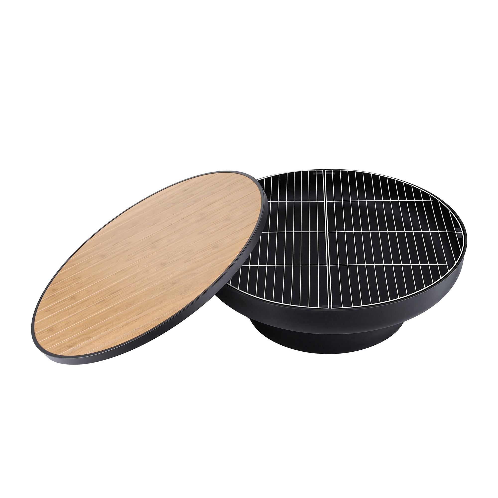 Grillz Fire Pit Table with Lid Deep Fire Bowl Wood Burning BBQ Grill for Backyard Camping Patio Picnic FPIT-YH-BBQ-WD