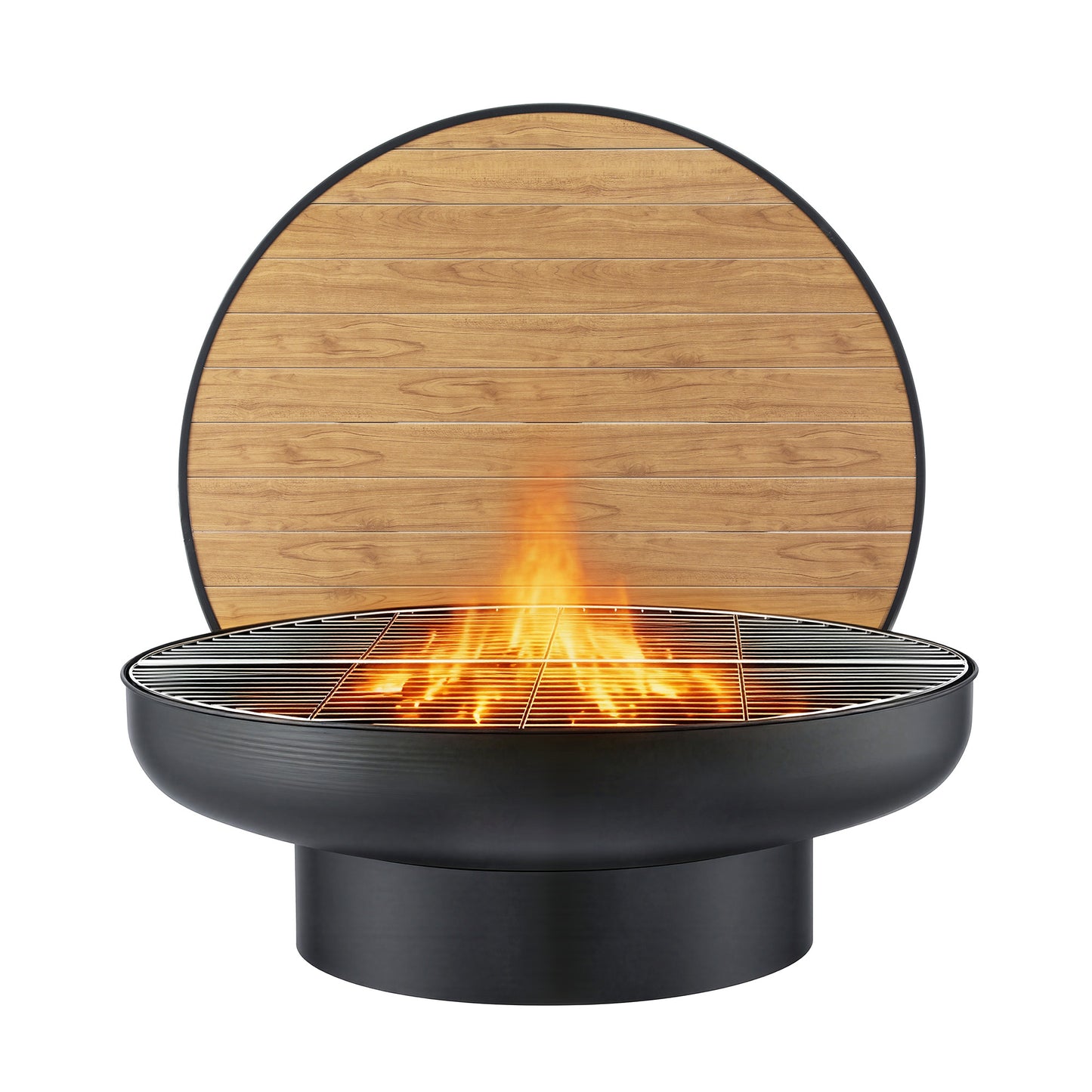 Grillz Fire Pit Table with Lid Deep Fire Bowl Wood Burning BBQ Grill for Backyard Camping Patio Picnic FPIT-YH-BBQ-WD