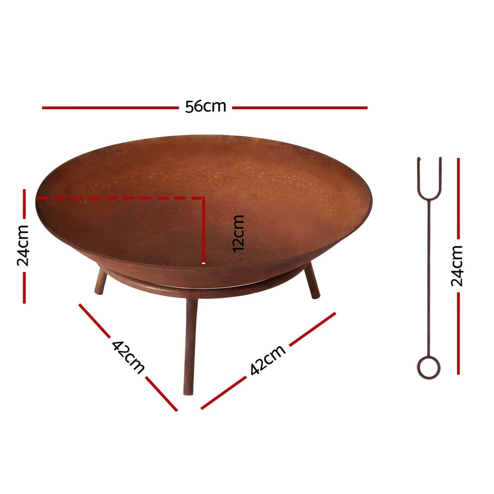 Grillz 56cm Fire Pit Iron Rustic Bowl Outdoor FPIT-YH-IRON-60