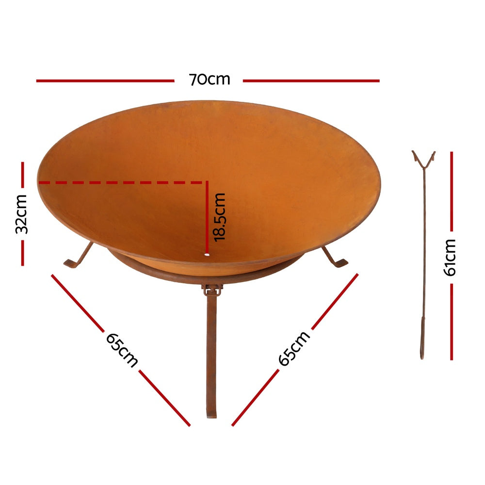 Grillz 70cm Fire Pit Rustic Iron Bowl Outdoor FPIT-YH-STEL-BOWL-70