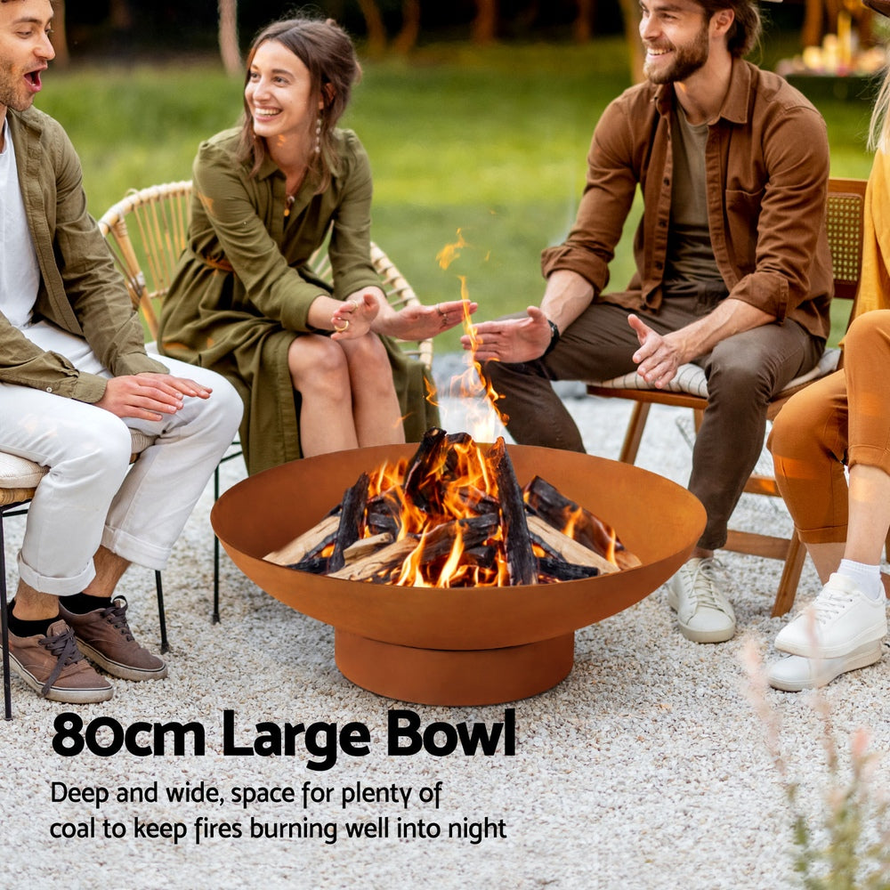 Grillz Fire Pit Iron Bowl 80cm Outdoor Patio Fireplace FPIT-YH-STEL-VINTAGE-80