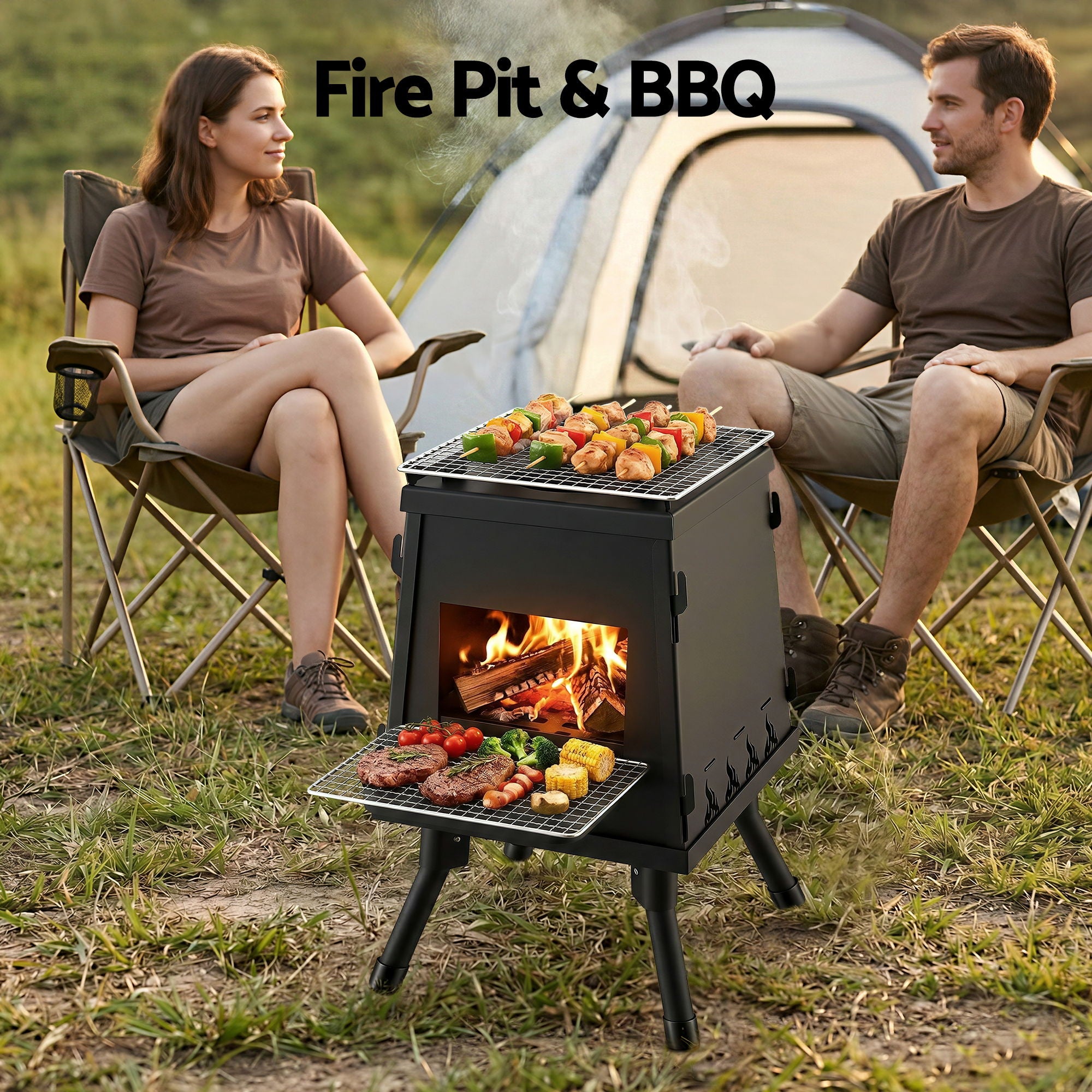 Grillz Fire Pit BBQ Portable Outdoor Fireplace Metal Camping Stove for Boiling Water, BBQ, Picnics FPIT-YH-STOVE-20