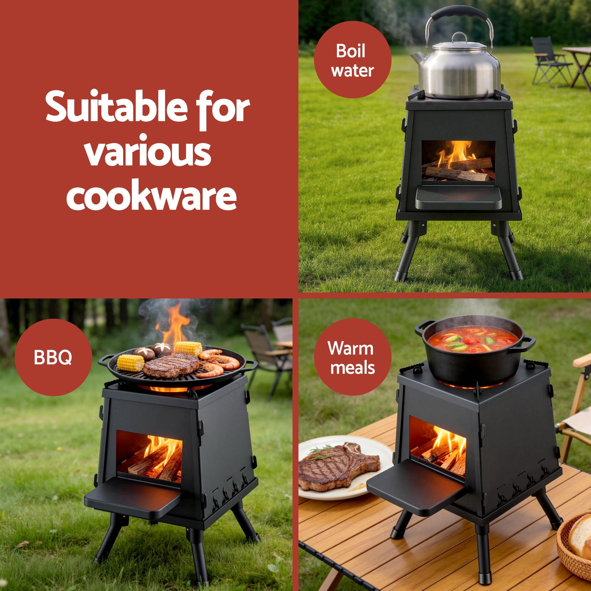 Grillz Fire Pit BBQ Portable Outdoor Fireplace Metal Camping Stove for Boiling Water, BBQ, Picnics FPIT-YH-STOVE-20