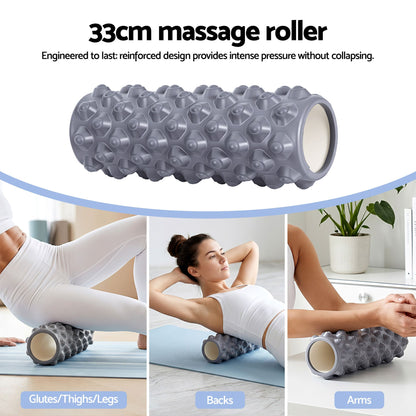 Everfit Foam Roller Set 3-in-1 with Targeted Recovery Muscle Roller Stick & Deep Tissue Massage Ball, Heavy FR-3IN1-GY